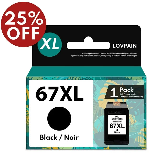 67XL 1 Pack Ink Cartridge Black Replacement for HP Deskjet 2742e 2752e 2755e Envy Pro 6455 6458