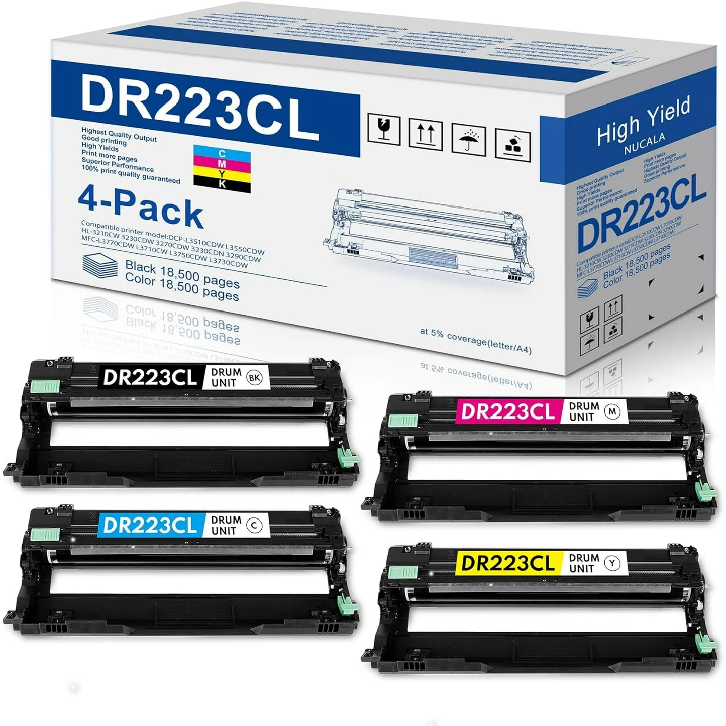 4-Pack DR-223CL Drum Unit Set Replacement for Brother DR223CL Drum MFC-l3710CW l3770CDW l3750CDW HL-l3210CDW l3290CDW l3270CDW Printer (1Black 1Cyan 1Magenta 1Yellow)