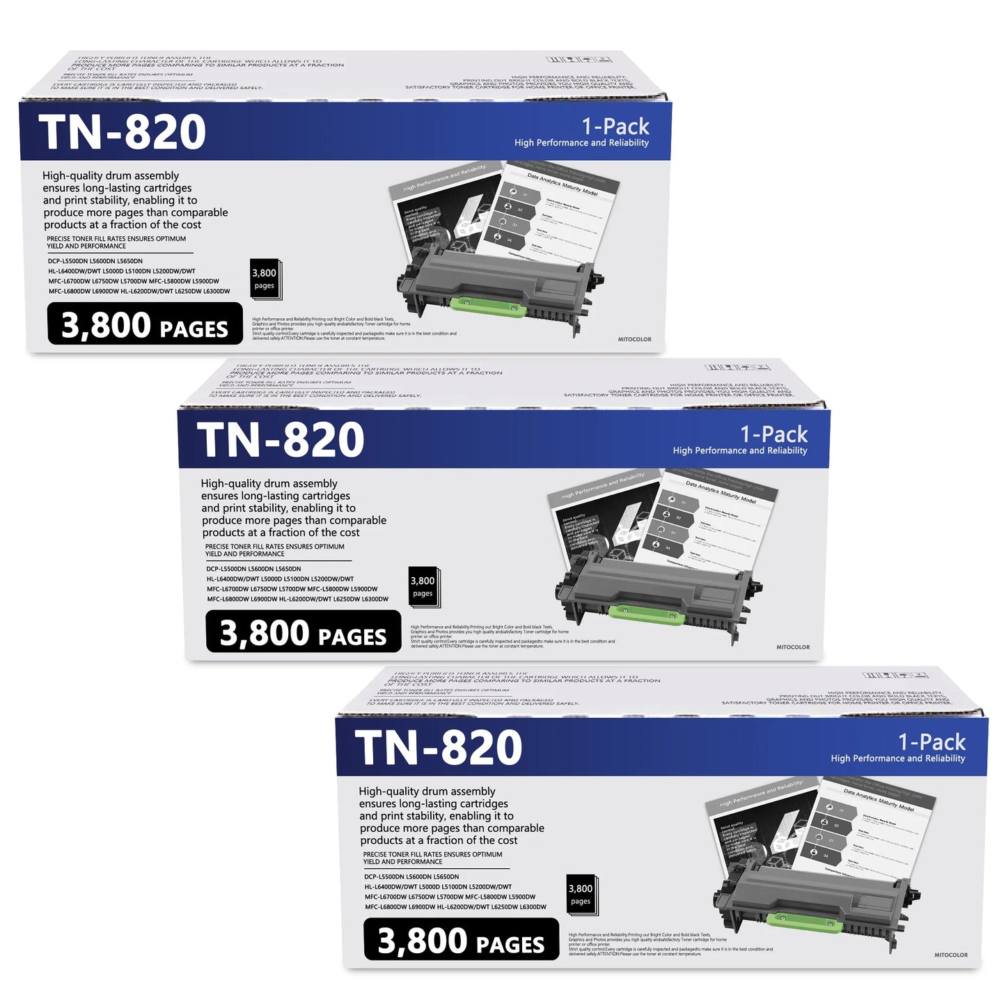 TN-820 TN 820 Toner Replacement for Brother TN820 Black Toner Cartridge for DCP-L5500DN DCP-L5600DN MFC-L6700DW MFC-L5700DW MFC-L5800DW MFC-L5900DW Toner Printer (3 Pack)