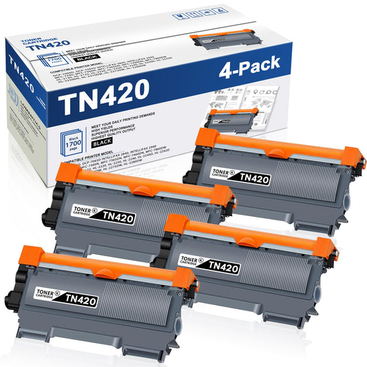 TN420 Toner Cartridge Replacement for Brother TN-420 TN450 HL-2250DN HL-2270DW HL-2280DW MFC-7360DN MFC-7860DW Printer (Black, 4 Pack)